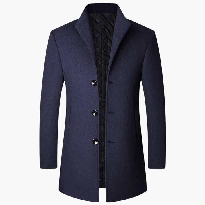 Zoe | Elegant Men's Navy Wool Overcoat With Button Closure
