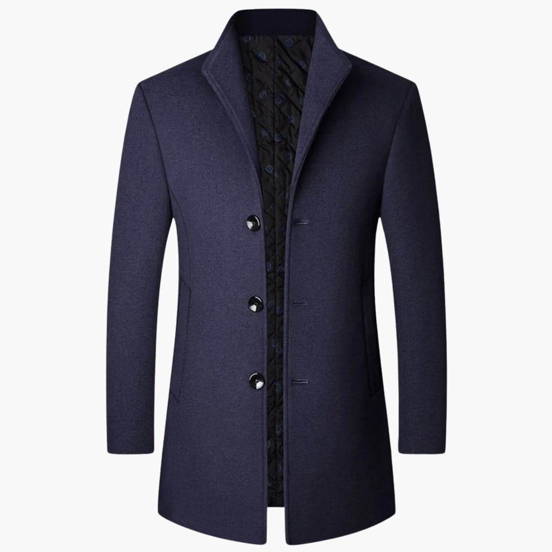 Zoe | Elegant Men's Navy Wool Overcoat With Button Closure