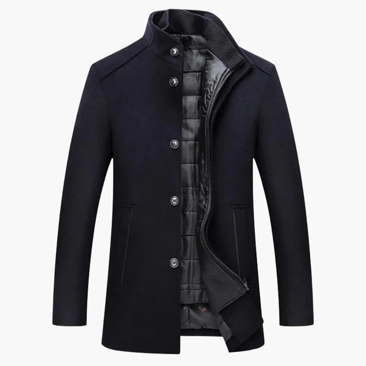Phoebe | Elegant Men's Brown Wool Overcoat With Stand Collar