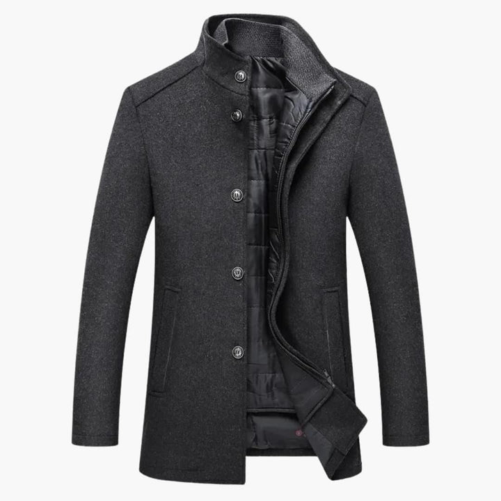 Phoebe | Elegant Men's Brown Wool Overcoat With Stand Collar