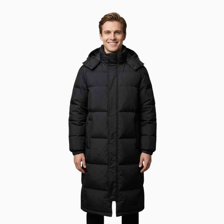 Marcus | Stylish Long Black Hooded Puffer Coat For Men