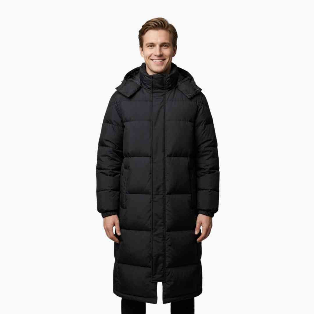 Marcus | Stylish Long Black Hooded Puffer Coat For Men