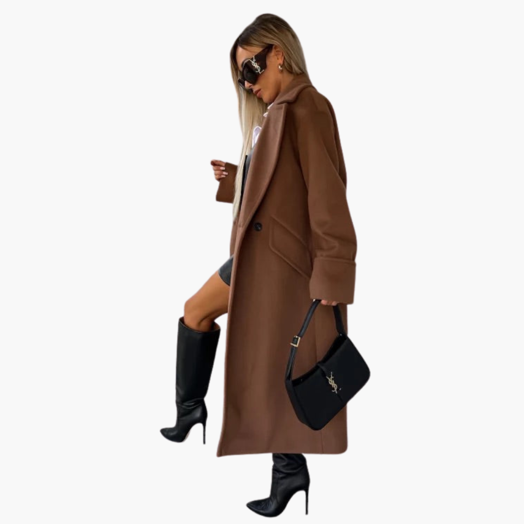 Rosette | Elegant Long Lapel Collar Wool Coat For Women
