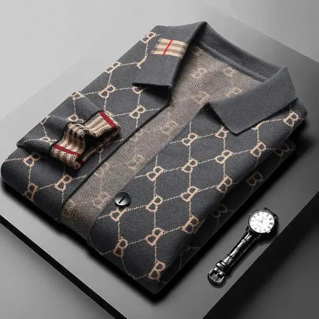 Phoebe | Elegant Monogram Button Cardigan Men's Designer Knit