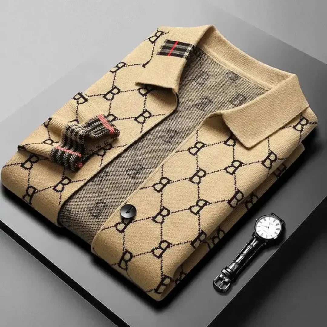 Phoebe | Elegant Monogram Button Cardigan Men's Designer Knit