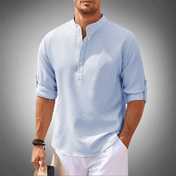 Serena | Elegant Men's Textured Henley Shirt With Roll-Up Sleeves