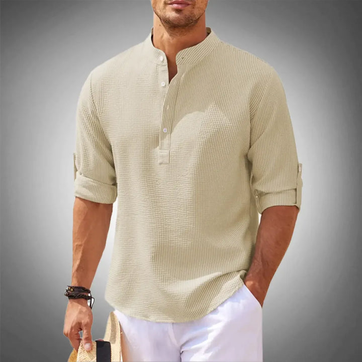 Serena | Elegant Men's Textured Henley Shirt With Roll-Up Sleeves