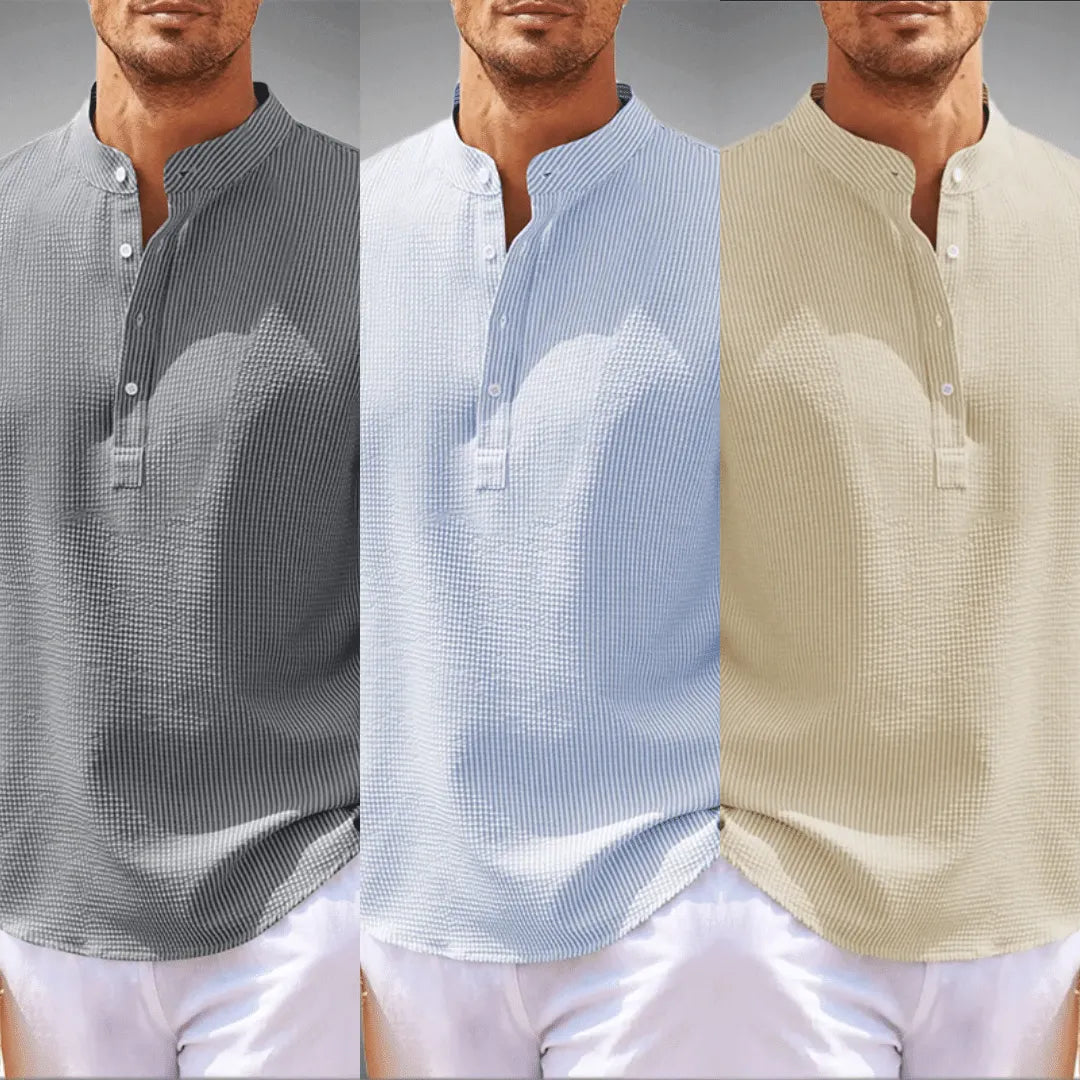 Serena | Elegant Men's Textured Henley Shirt With Roll-Up Sleeves