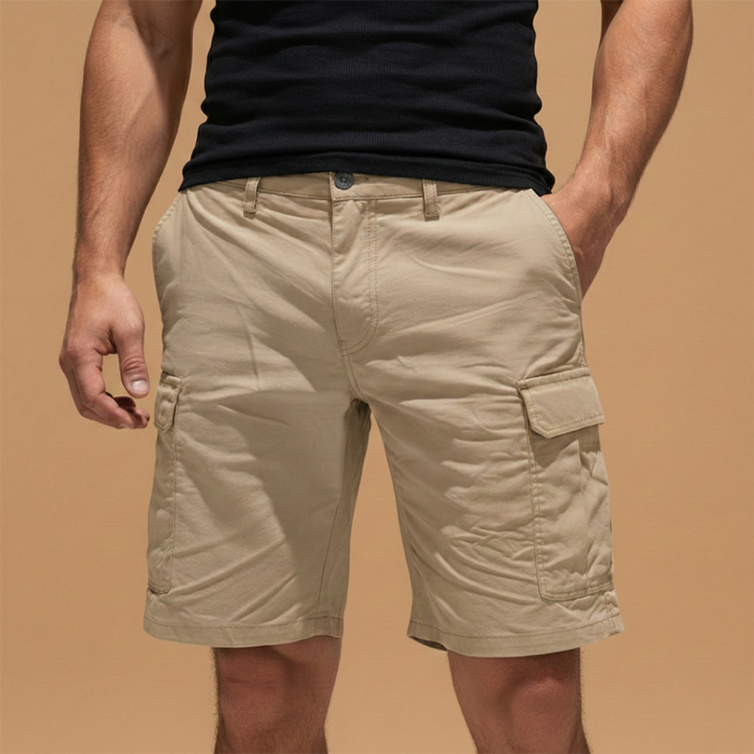 Men's Cargo Shorts with Knee-Length Cut and Multiple Pockets