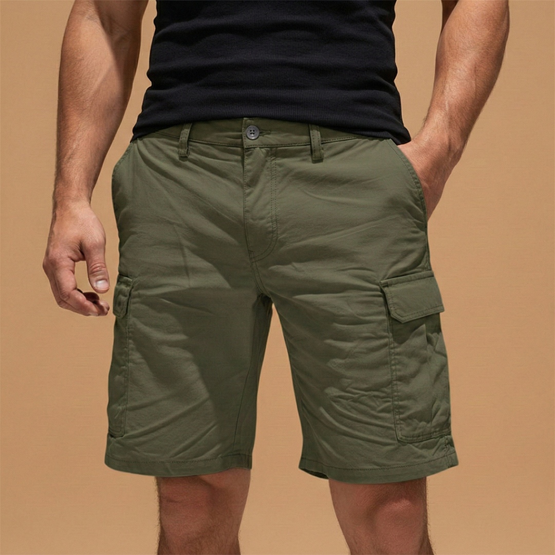 Men's Cargo Shorts with Knee-Length Cut and Multiple Pockets
