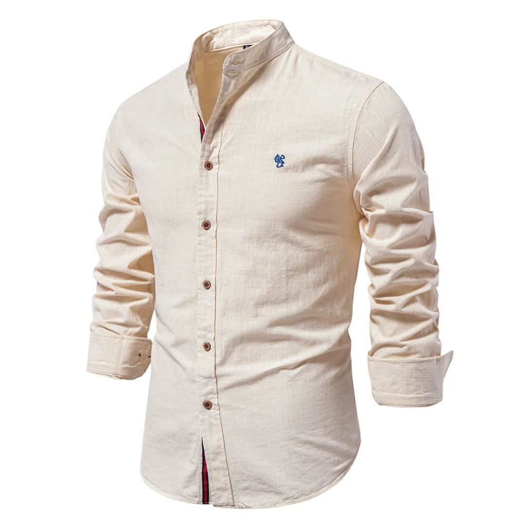 Cassandra | Stylish Navy Stand Collar Button-Up Shirt Men