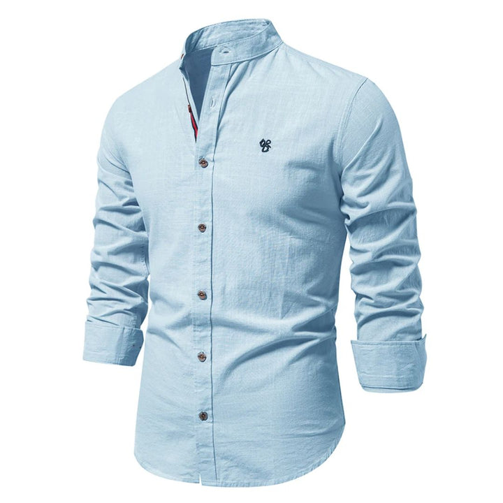 Cassandra | Stylish Navy Stand Collar Button-Up Shirt Men