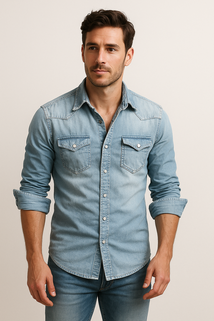 Isla | Stylish Denim Button-Up Shirt With Dual Chest Pockets