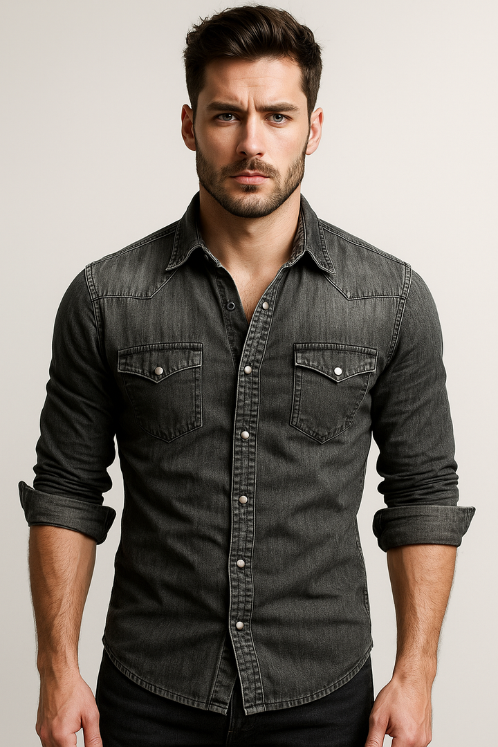 Isla | Stylish Denim Button-Up Shirt With Dual Chest Pockets