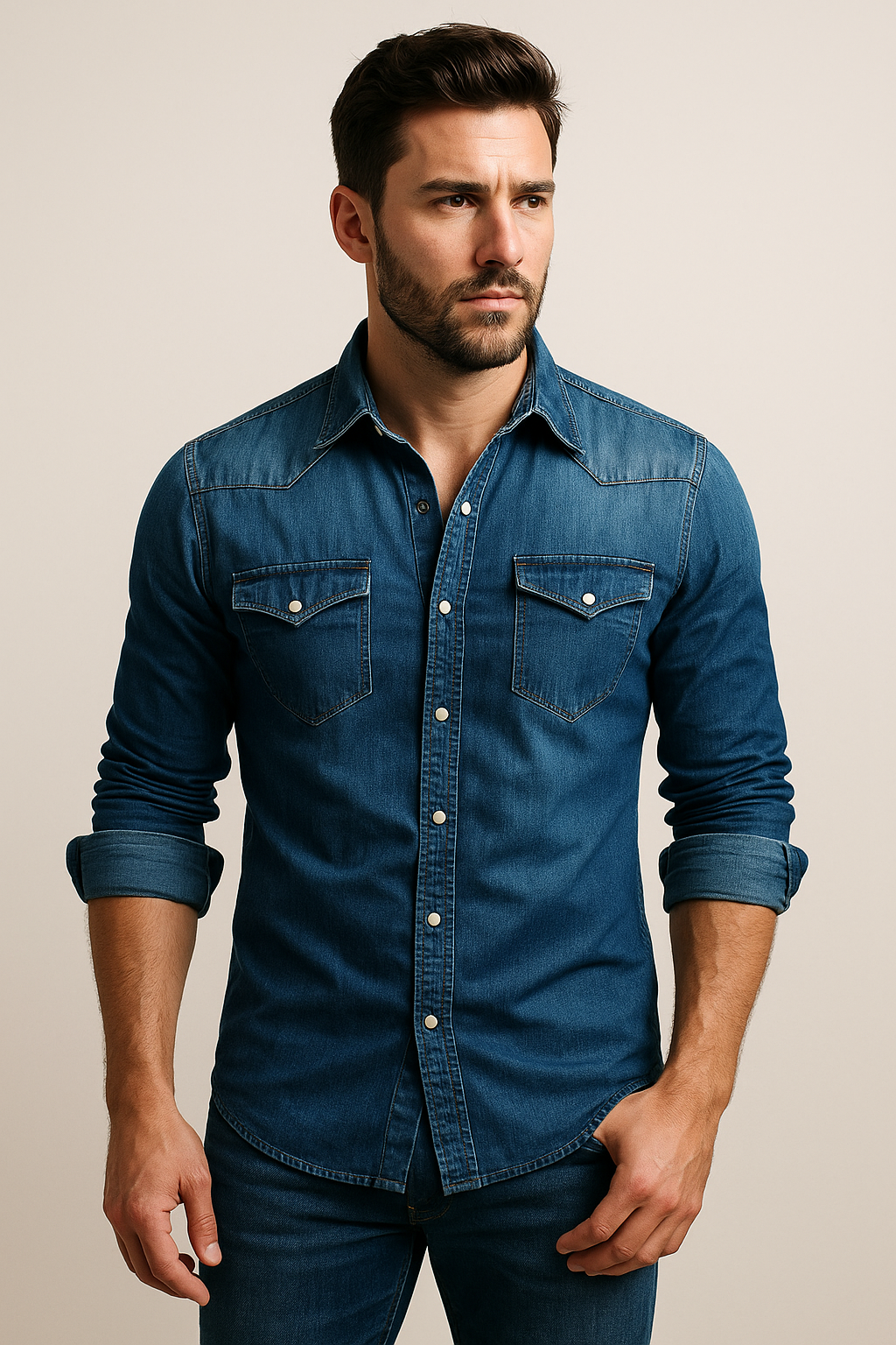 Isla | Stylish Denim Button-Up Shirt With Dual Chest Pockets