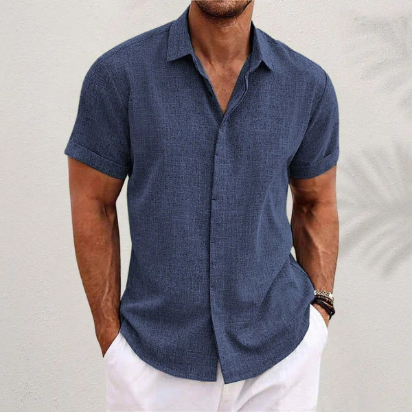 Finn | Stylish Light Blue Linen Short Sleeve Button Up Shirt