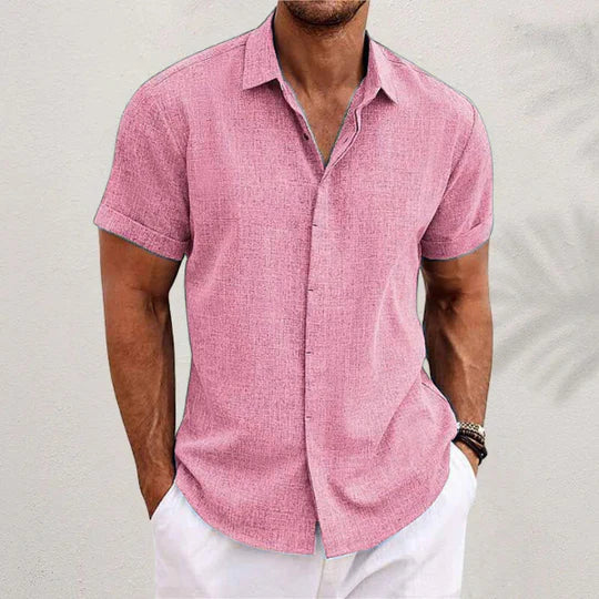 Finn | Stylish Light Blue Linen Short Sleeve Button Up Shirt