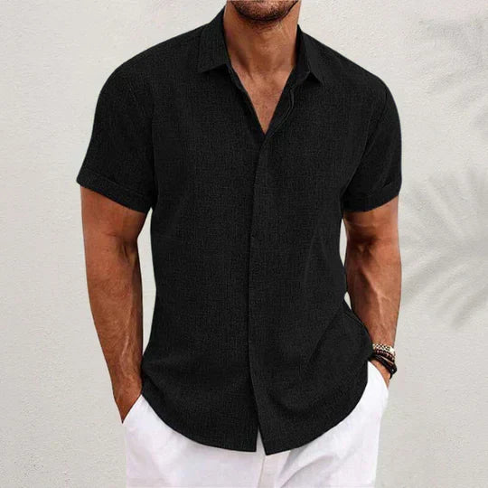 Finn | Stylish Light Blue Linen Short Sleeve Button Up Shirt