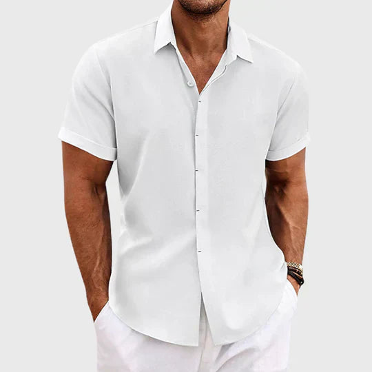Finn | Stylish Light Blue Linen Short Sleeve Button Up Shirt