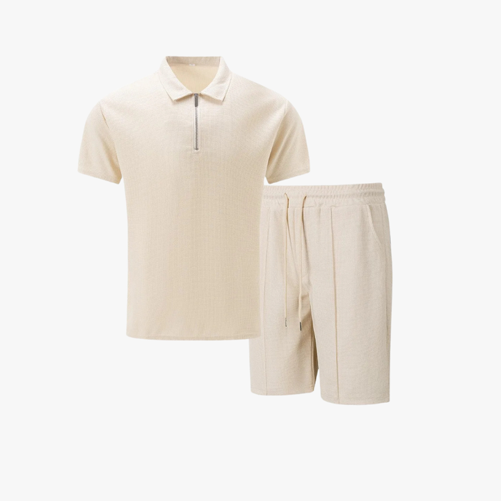 Grace | Stylish Waffle Texture Polo And Drawstring Shorts Co-Ord Set