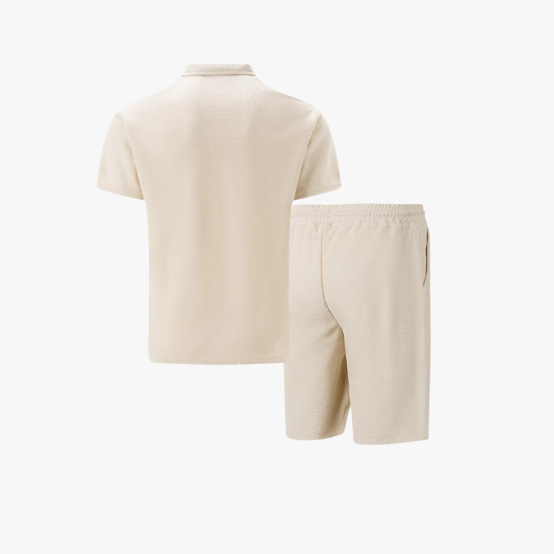 Grace | Stylish Waffle Texture Polo And Drawstring Shorts Co-Ord Set