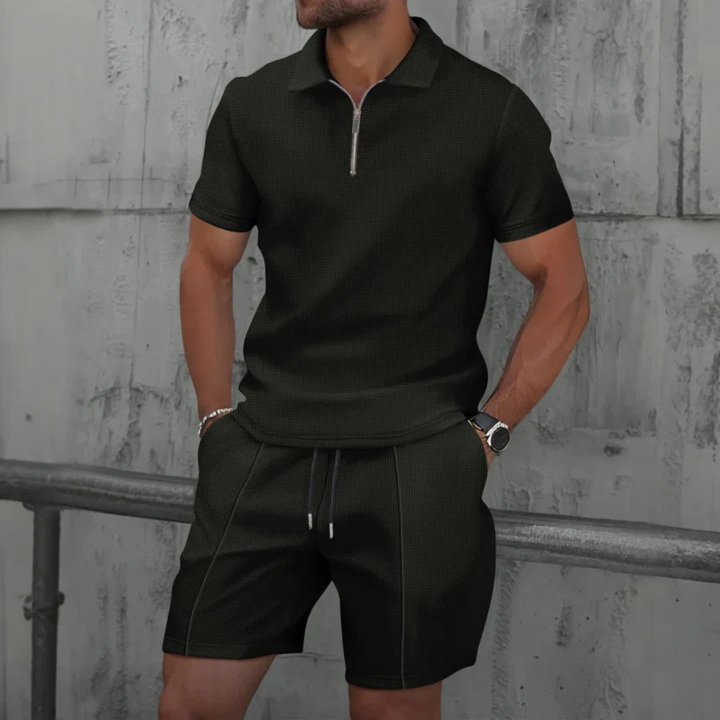 Grace | Stylish Waffle Texture Polo And Drawstring Shorts Co-Ord Set