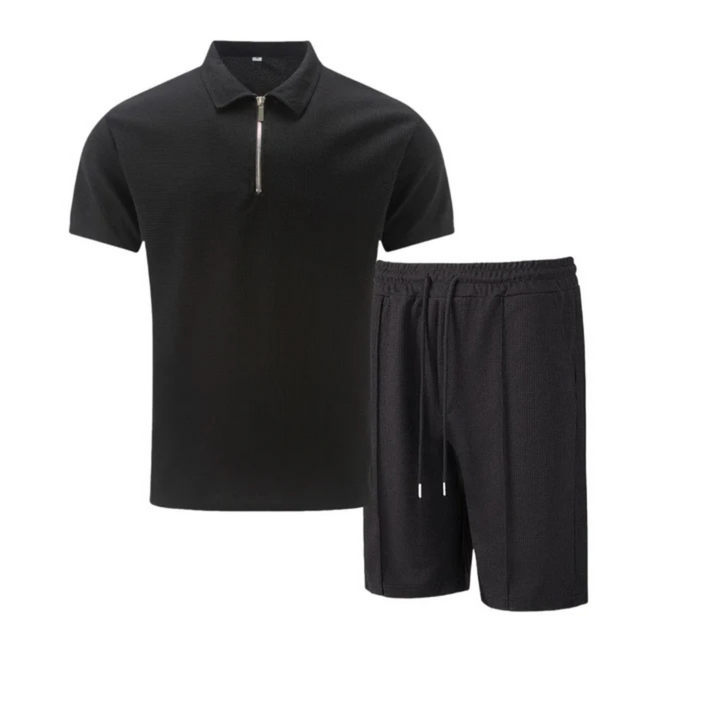 Grace | Stylish Waffle Texture Polo And Drawstring Shorts Co-Ord Set