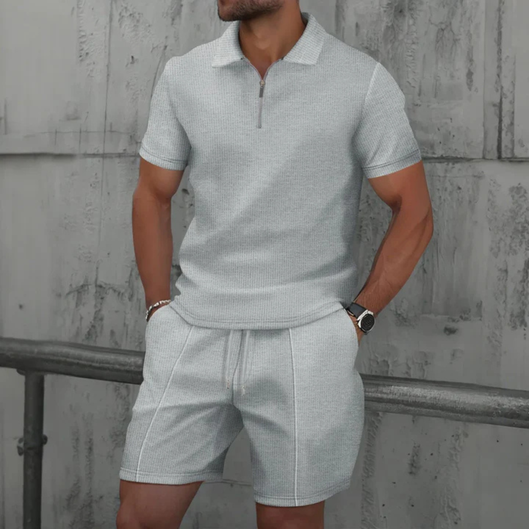 Grace | Stylish Waffle Texture Polo And Drawstring Shorts Co-Ord Set