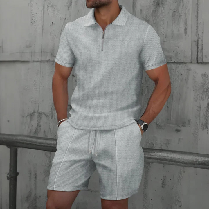 Grace | Stylish Waffle Texture Polo And Drawstring Shorts Co-Ord Set