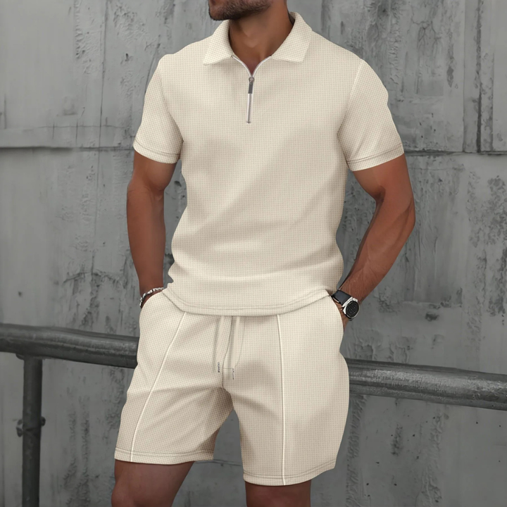 Grace | Stylish Waffle Texture Polo And Drawstring Shorts Co-Ord Set