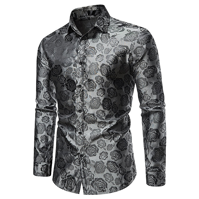 Ronan | Elegant Rose Pattern Long Sleeve Shirt Men
