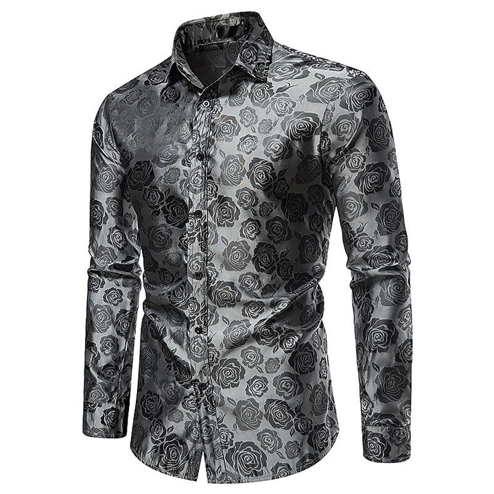 Ronan | Elegant Rose Pattern Long Sleeve Shirt Men