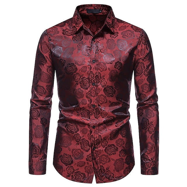 Ronan | Elegant Rose Pattern Long Sleeve Shirt Men