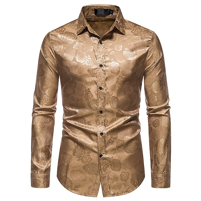 Ronan | Elegant Rose Pattern Long Sleeve Shirt Men