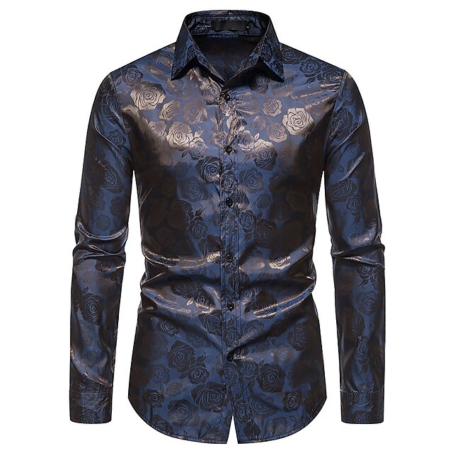 Ronan | Elegant Rose Pattern Long Sleeve Shirt Men