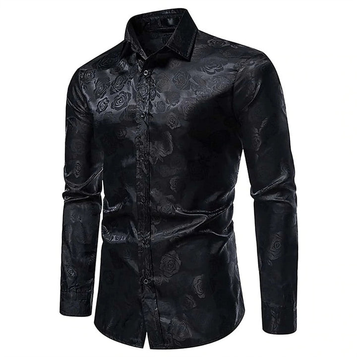 Ronan | Elegant Rose Pattern Long Sleeve Shirt Men