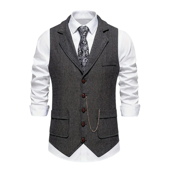 Bennett | Elegant Herringbone V-Neck Waistcoat With Chain Detail