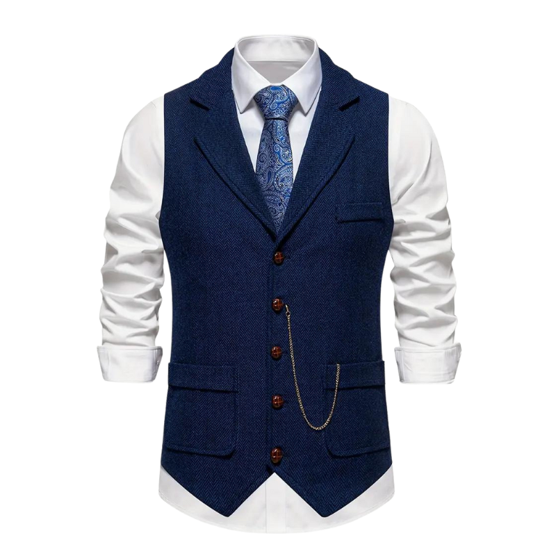 Bennett | Elegant Herringbone V-Neck Waistcoat With Chain Detail