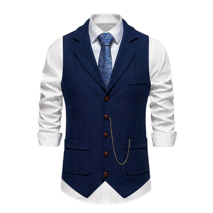 Bennett | Elegant Herringbone V-Neck Waistcoat With Chain Detail