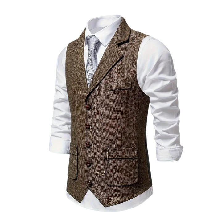 Bennett | Elegant Herringbone V-Neck Waistcoat With Chain Detail