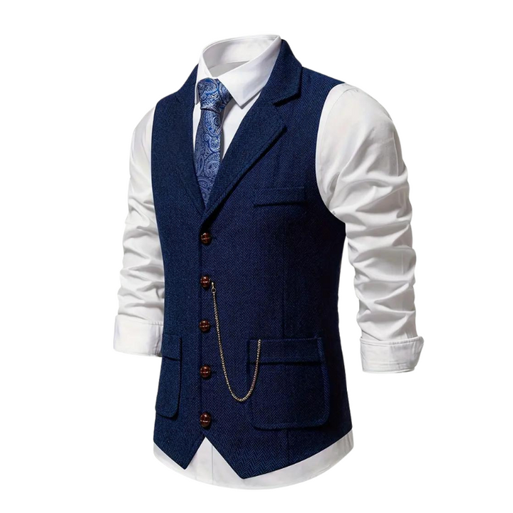 Bennett | Elegant Herringbone V-Neck Waistcoat With Chain Detail