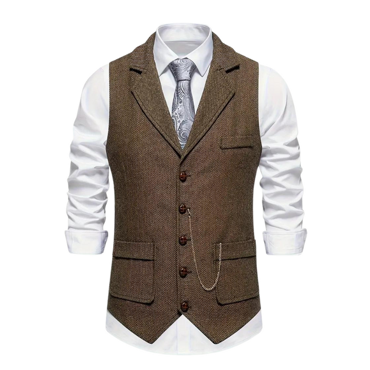 Bennett | Elegant Herringbone V-Neck Waistcoat With Chain Detail