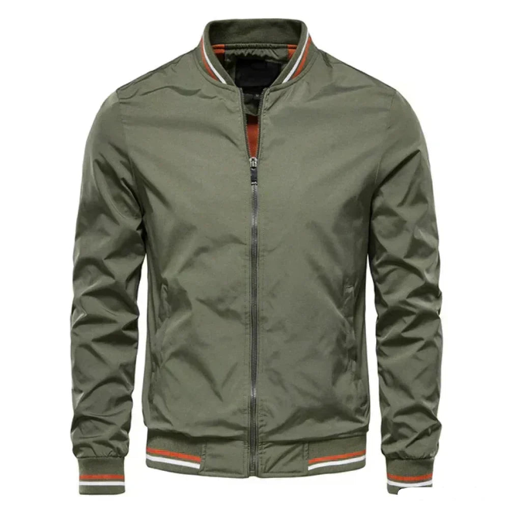 Rosie | Sleek Men's Navy Bomber Jacket With Striped Trim