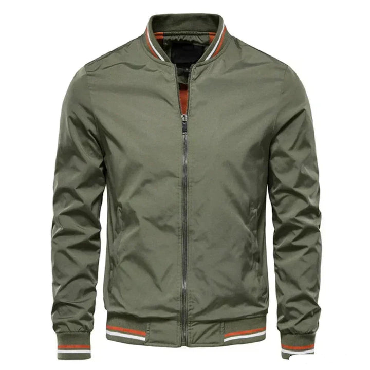 Rosie | Sleek Men's Navy Bomber Jacket With Striped Trim