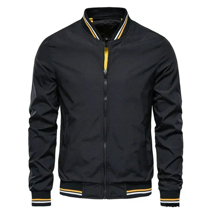 Rosie | Sleek Men's Navy Bomber Jacket With Striped Trim
