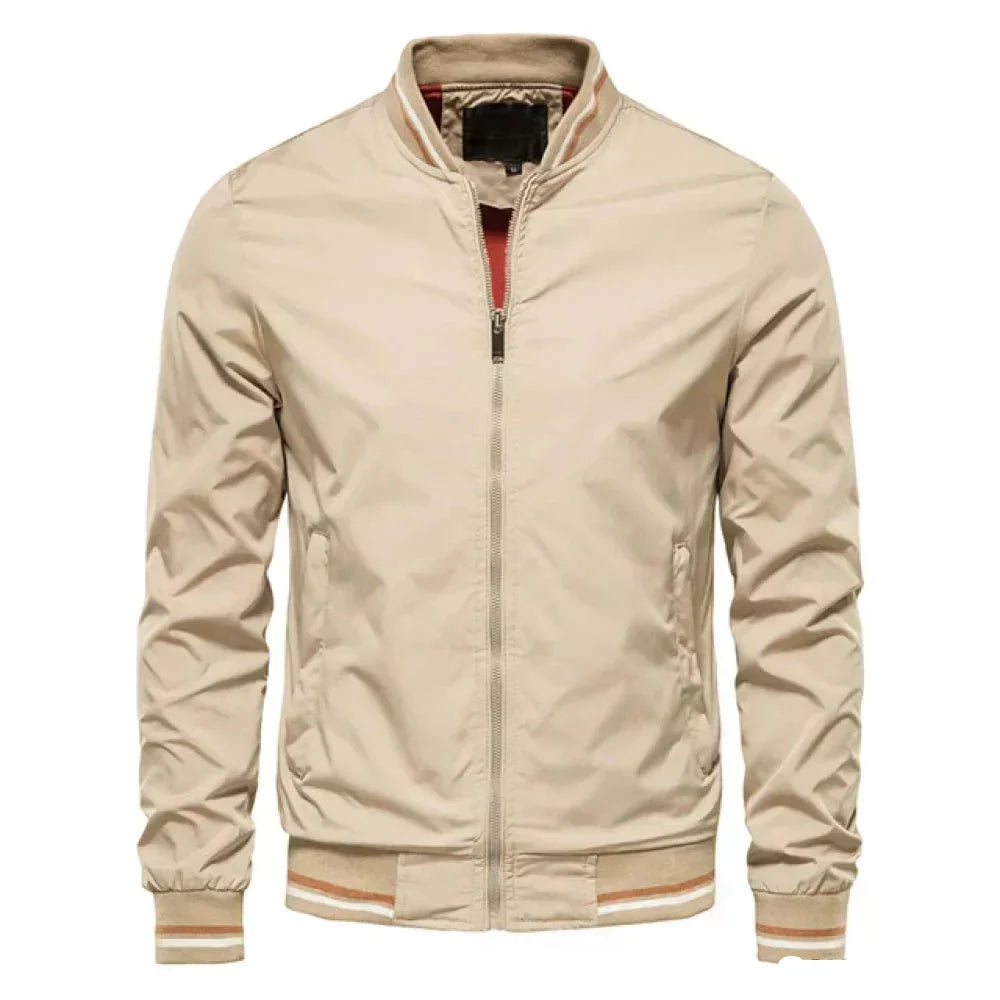 Rosie | Sleek Men's Navy Bomber Jacket With Striped Trim