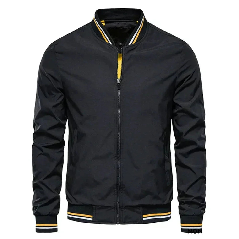 Rosie | Sleek Men's Navy Bomber Jacket With Striped Trim