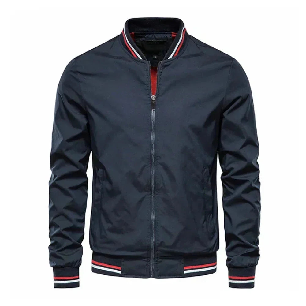 Rosie | Sleek Men's Navy Bomber Jacket With Striped Trim
