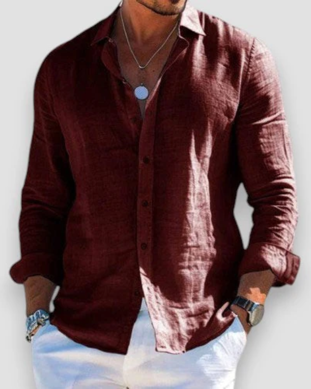 Penelope | Elegant Button-Up Long Sleeve Linen Casual Shirt