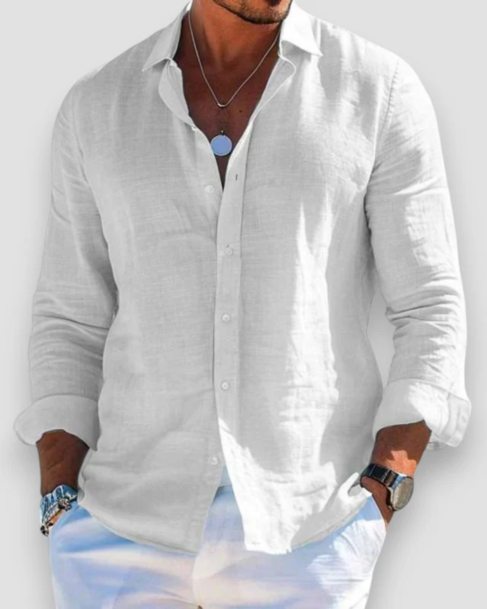Penelope | Elegant Button-Up Long Sleeve Linen Casual Shirt